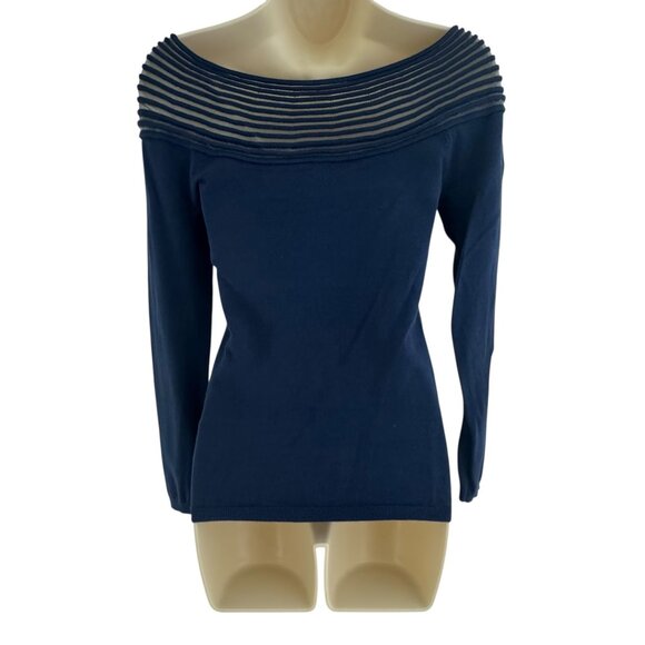 Boston Proper Navy Blue Embellished Illusion Soft Knit Sweater Top Shirt Size XS - Picture 5 of 10